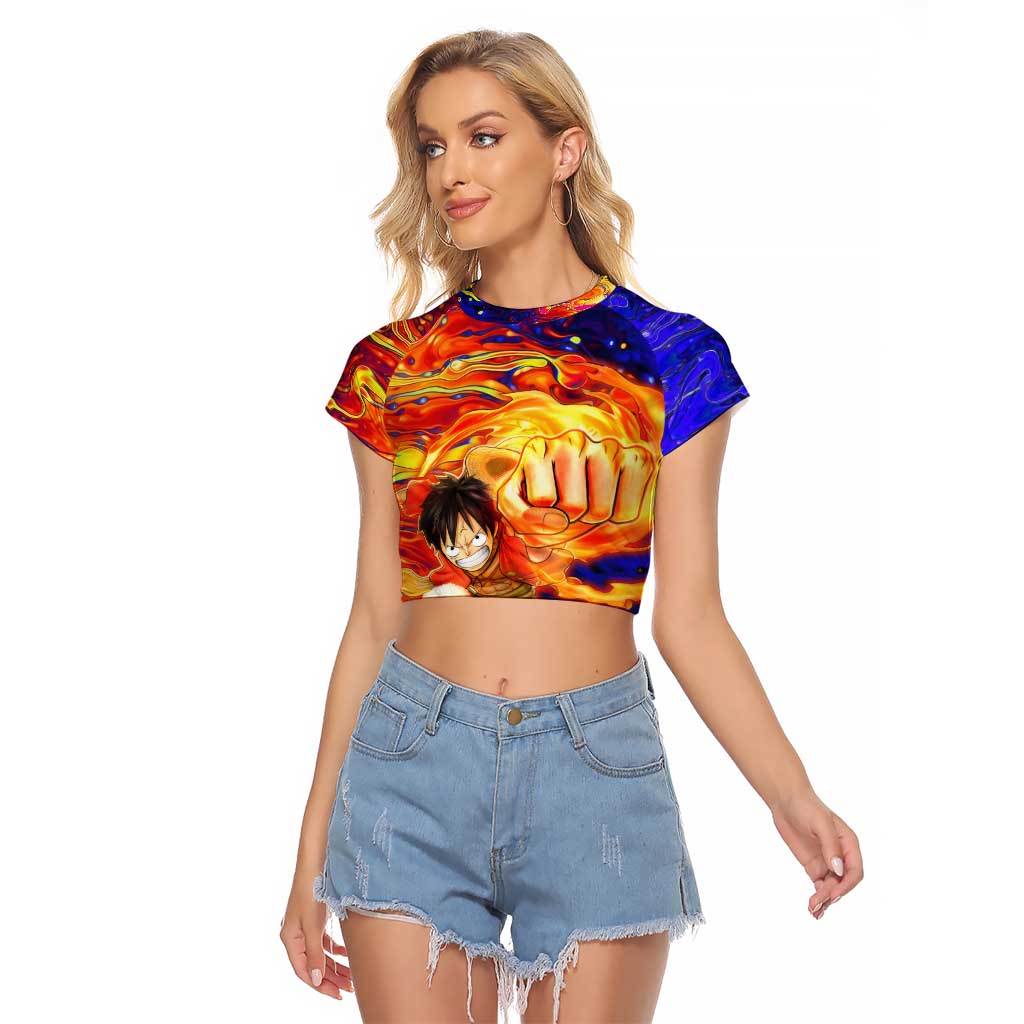 One Piece Trippy Luffy Raglan Cropped T Shirt Anime Mid Trippy Style