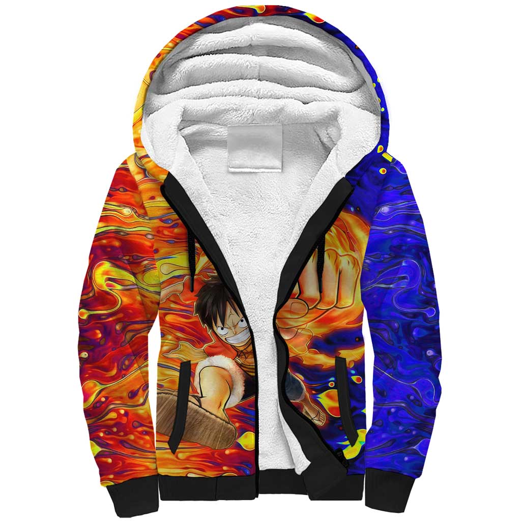 One Piece Trippy Luffy Sherpa Hoodie Anime Mid Trippy Style