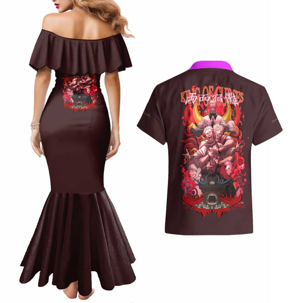 Ryomen Sukuna V2 Jujutsu Kaisen Couples Matching Mermaid Dress and Hawaiian Shirt Anime Style