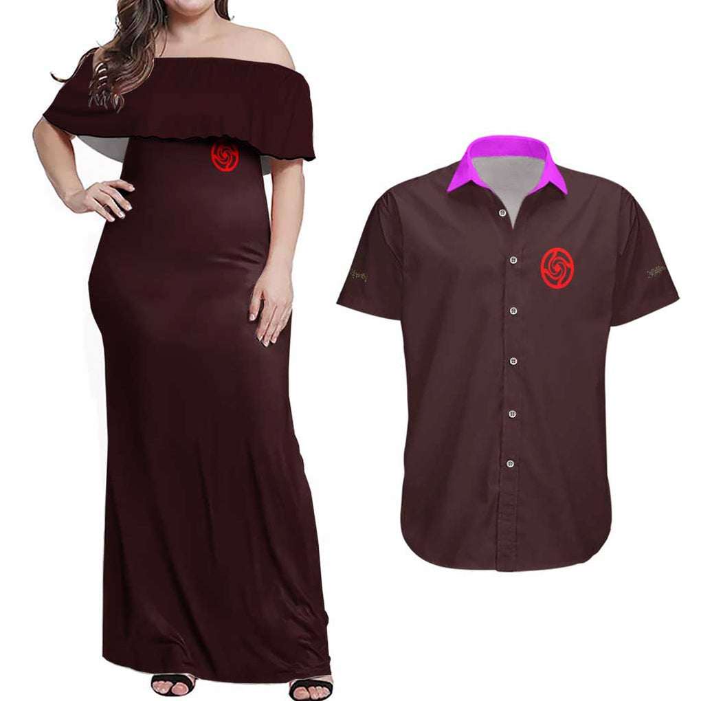 Ryomen Sukuna V2 Jujutsu Kaisen Couples Matching Off Shoulder Maxi Dress and Hawaiian Shirt Anime Style