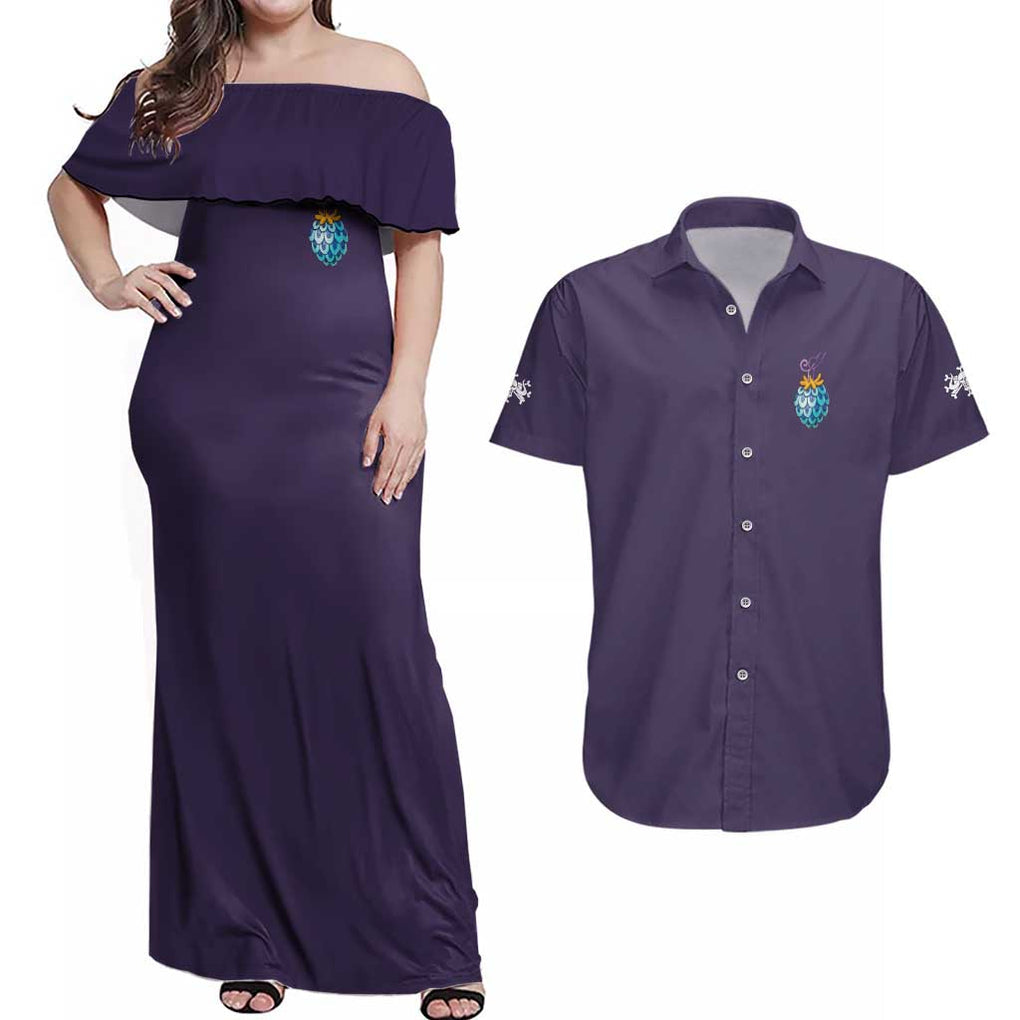 Kaido V2 One Piece Couples Matching Off Shoulder Maxi Dress and Hawaiian Shirt Anime Style