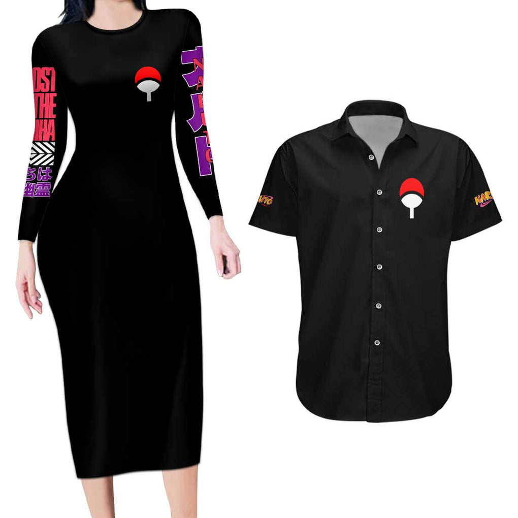 Uchiha Madara Naruto Couples Matching Long Sleeve Bodycon Dress and Hawaiian Shirt Anime Style