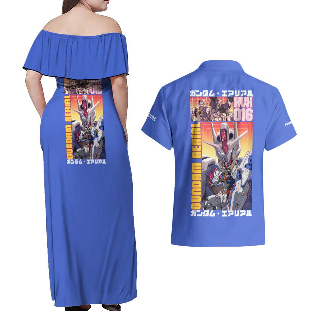 Aerial Gundam Witch from Mercury Couples Matching Off Shoulder Maxi Dress and Hawaiian Shirt Anime Style