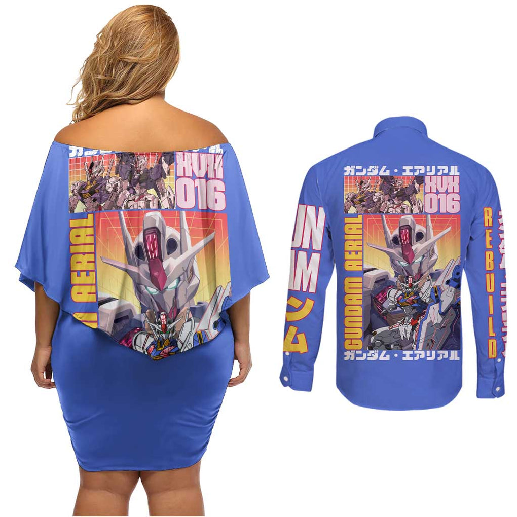 Aerial Gundam Witch from Mercury Couples Matching Off Shoulder Short Dress and Long Sleeve Button Shirt Anime Style