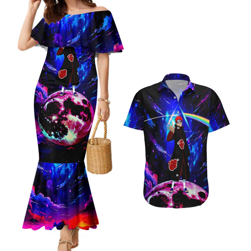 Naruto Akatsuki Astral Led Pain Couples Matching Mermaid Dress and Hawaiian Shirt Trippy Style