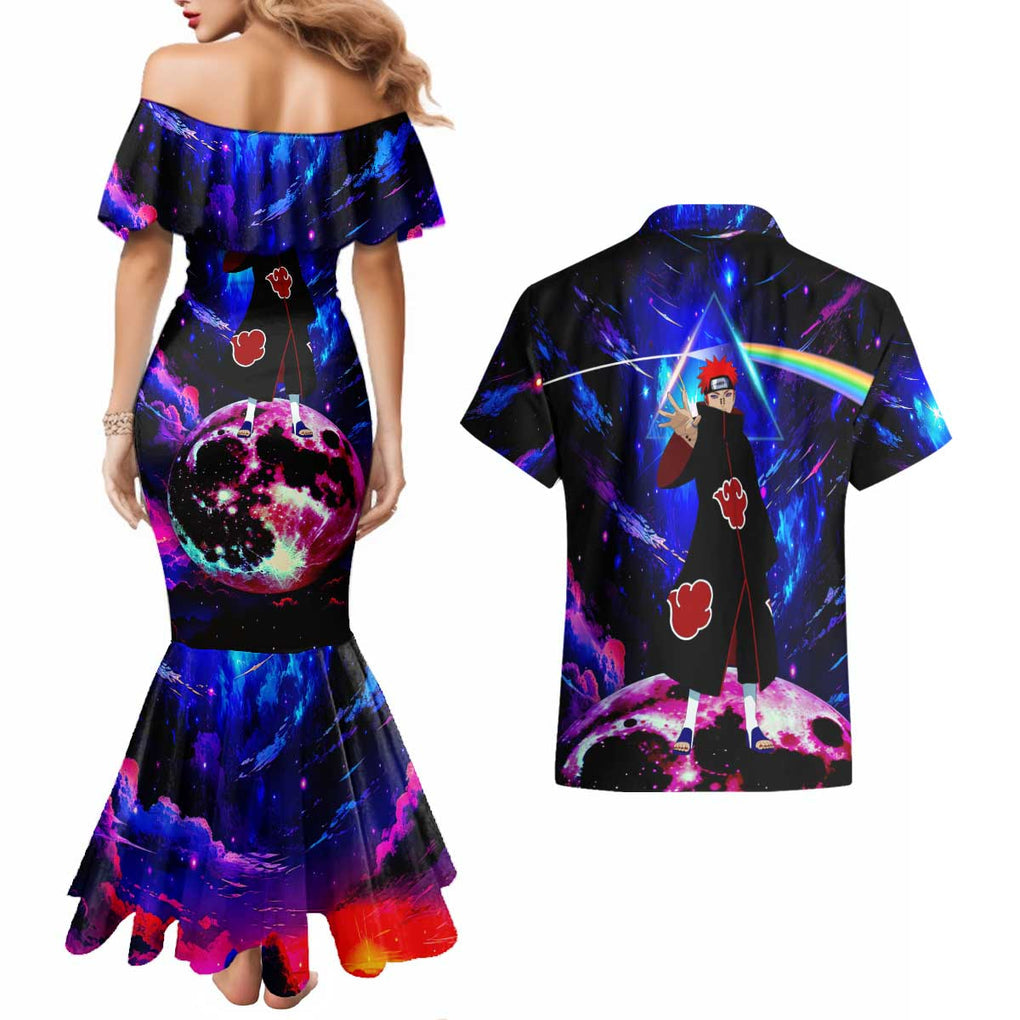 Naruto Akatsuki Astral Led Pain Couples Matching Mermaid Dress and Hawaiian Shirt Trippy Style