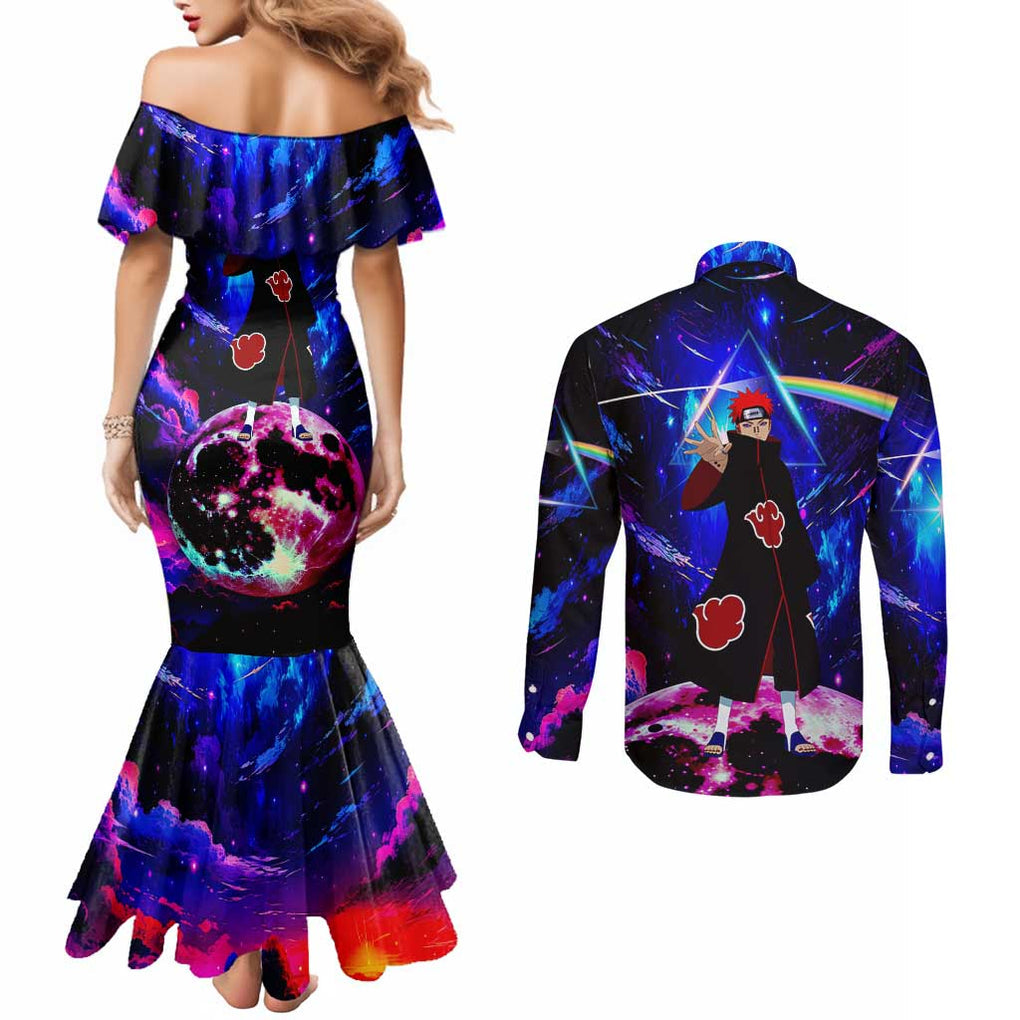 Naruto Akatsuki Astral Led Pain Couples Matching Mermaid Dress and Long Sleeve Button Shirt Trippy Style