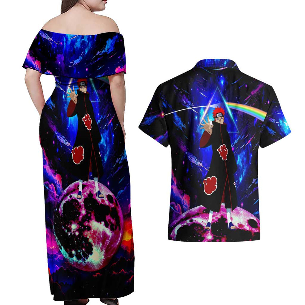 Naruto Akatsuki Astral Led Pain Couples Matching Off Shoulder Maxi Dress and Hawaiian Shirt Trippy Style