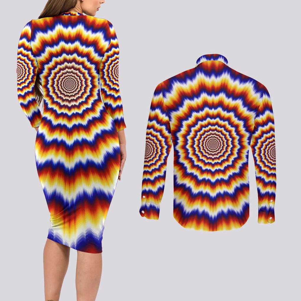 One Piece Fractal Explosion Trafalgar Law Couples Matching Long Sleeve Bodycon Dress and Long Sleeve Button Shirt Fractal Explosion Style