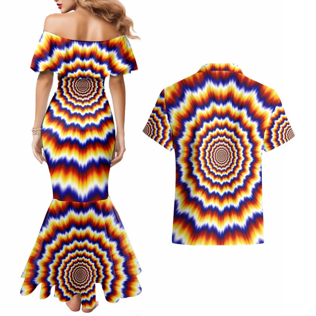 One Piece Fractal Explosion Trafalgar Law Couples Matching Mermaid Dress and Hawaiian Shirt Fractal Explosion Style