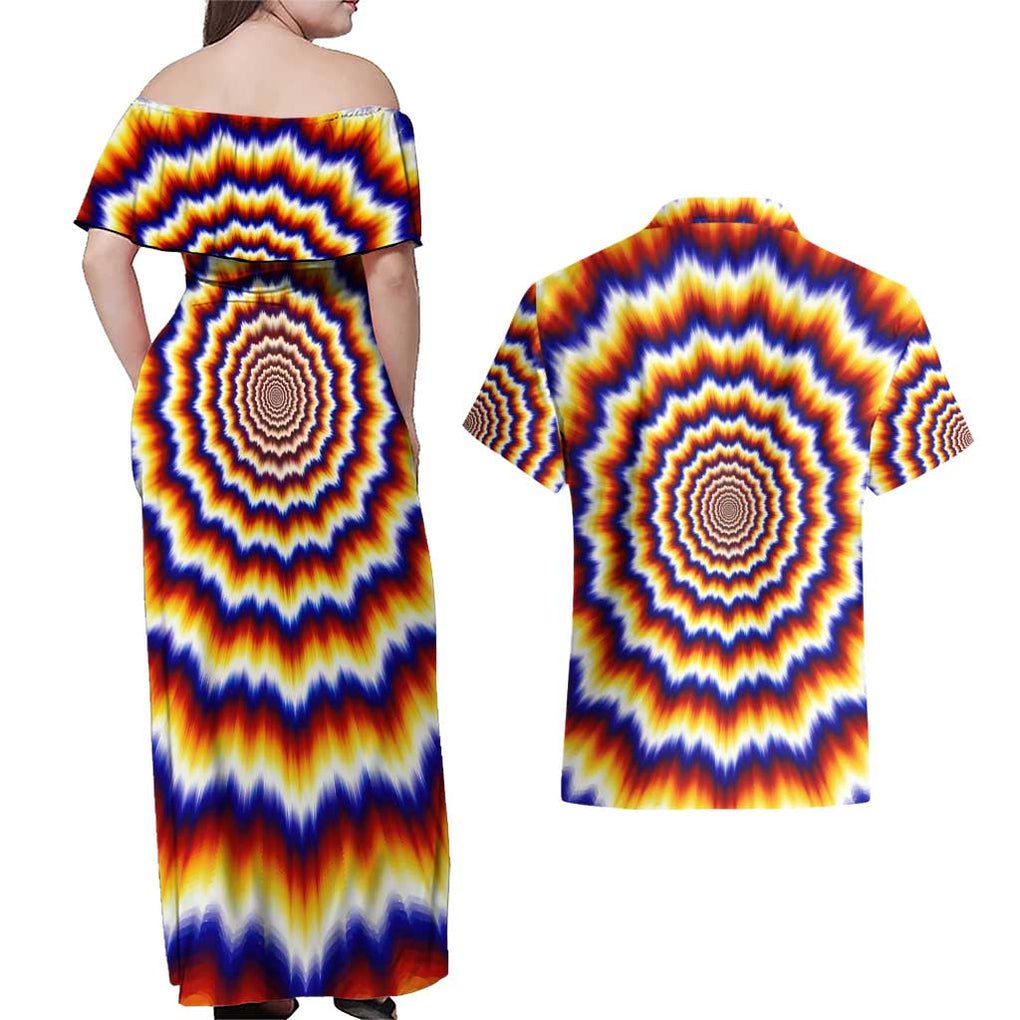 One Piece Fractal Explosion Trafalgar Law Couples Matching Off Shoulder Maxi Dress and Hawaiian Shirt Fractal Explosion Style