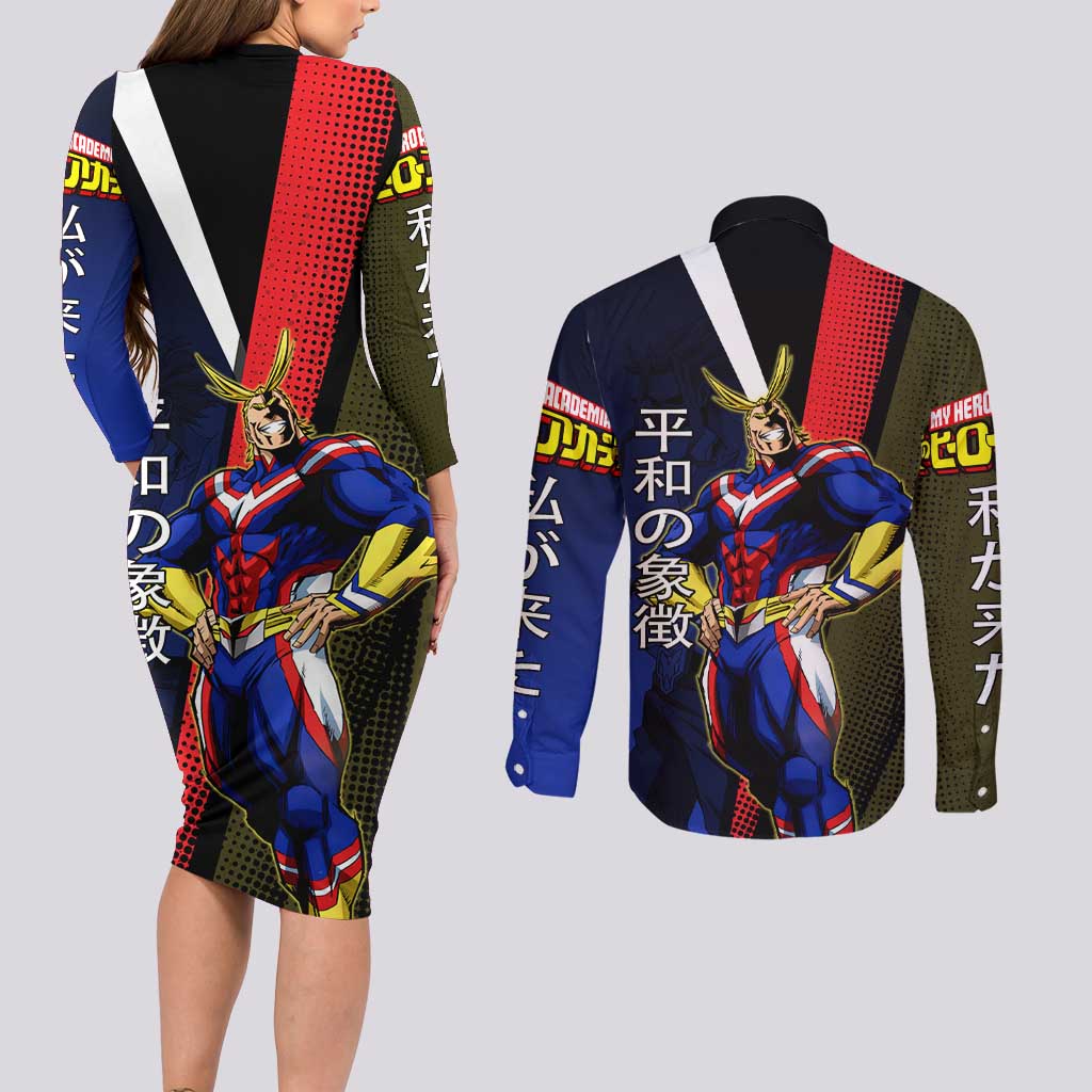 All Might Dual Form Couples Matching Long Sleeve Bodycon Dress and Long Sleeve Button Shirt Japanese Comic Book Style