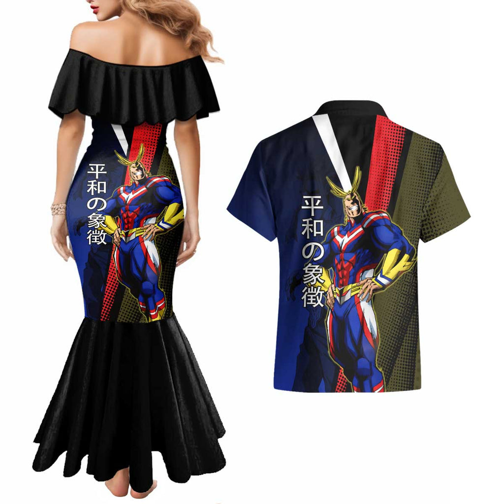 All Might Dual Form Couples Matching Mermaid Dress and Hawaiian Shirt Japanese Comic Book Style