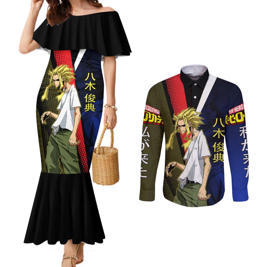 All Might Dual Form Couples Matching Mermaid Dress and Long Sleeve Button Shirt Japanese Comic Book Style