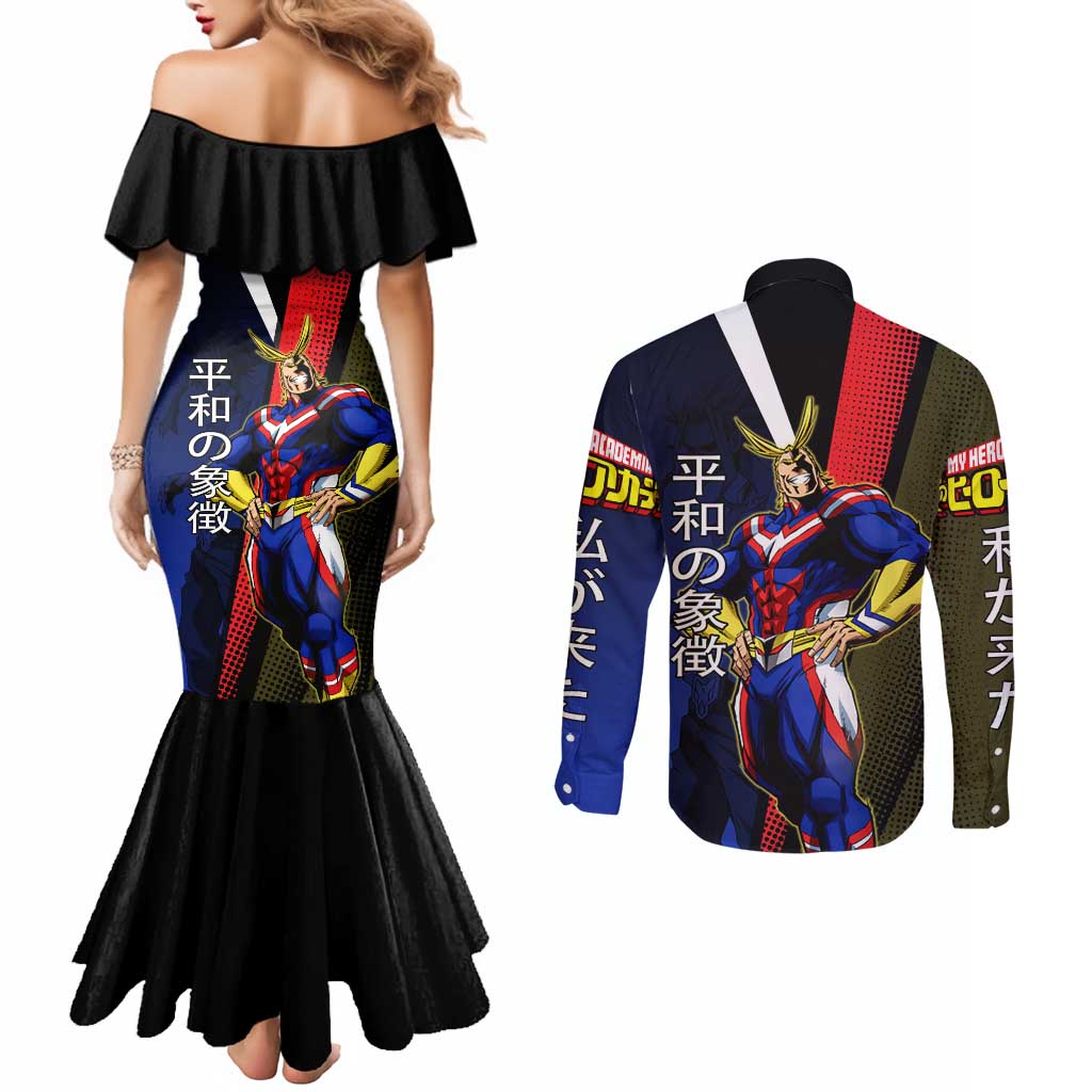 All Might Dual Form Couples Matching Mermaid Dress and Long Sleeve Button Shirt Japanese Comic Book Style