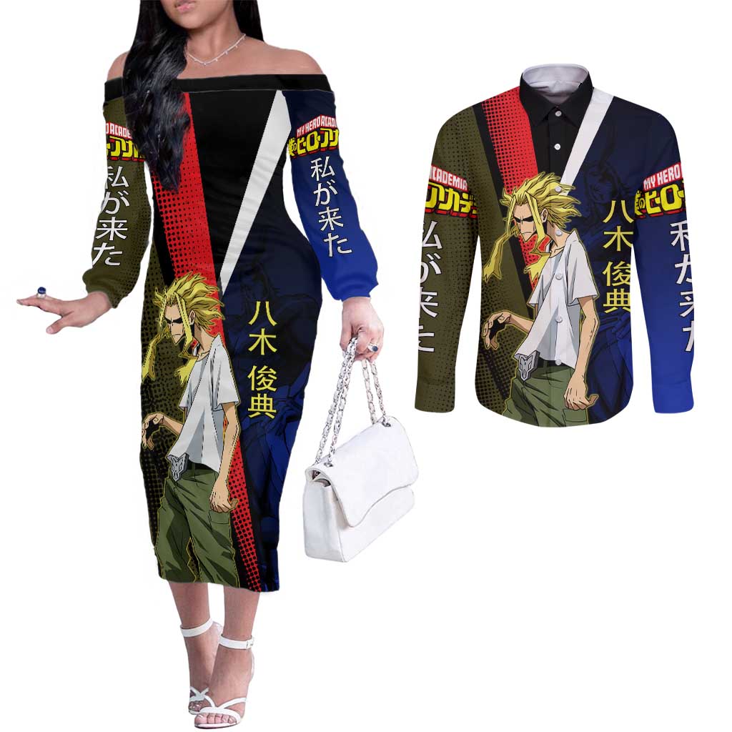 All Might Dual Form Couples Matching Off The Shoulder Long Sleeve Dress and Long Sleeve Button Shirt Japanese Comic Book Style