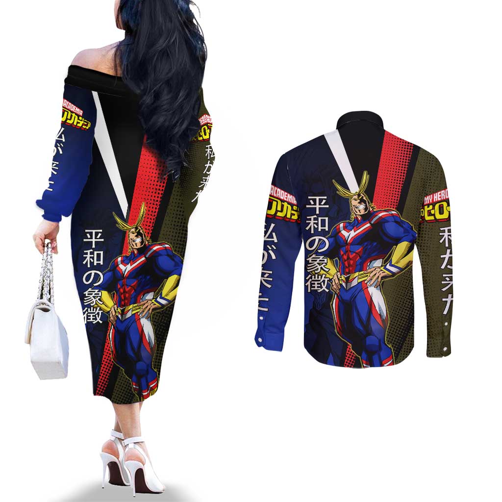 All Might Dual Form Couples Matching Off The Shoulder Long Sleeve Dress and Long Sleeve Button Shirt Japanese Comic Book Style