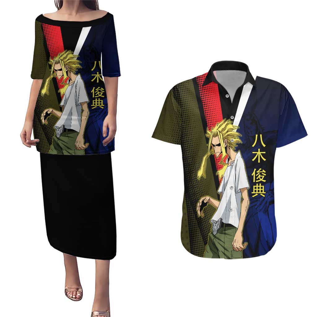 All Might Dual Form Couples Matching Puletasi and Hawaiian Shirt Japanese Comic Book Style