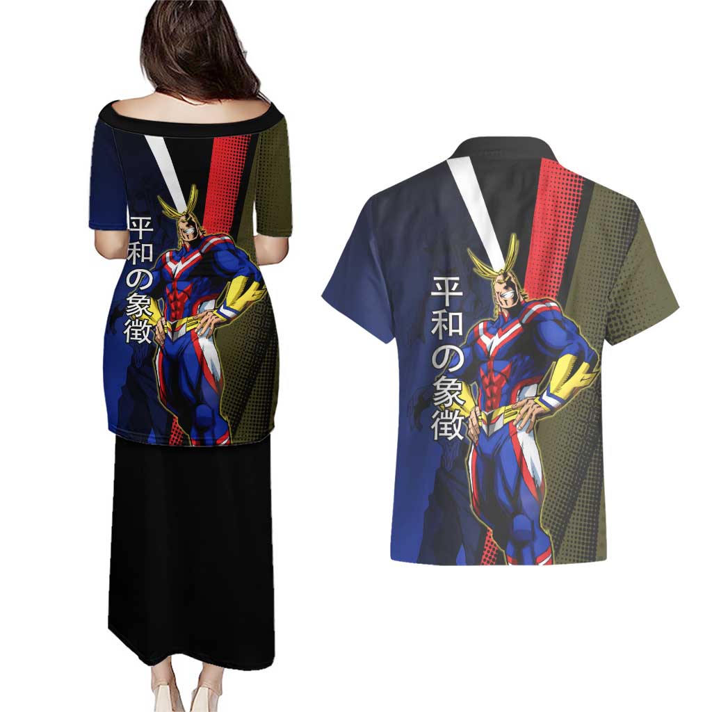 All Might Dual Form Couples Matching Puletasi and Hawaiian Shirt Japanese Comic Book Style
