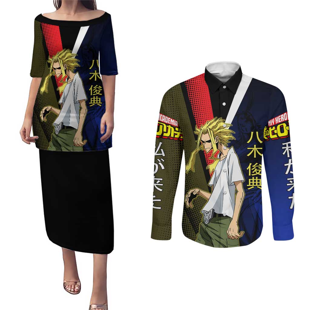 All Might Dual Form Couples Matching Puletasi and Long Sleeve Button Shirt Japanese Comic Book Style
