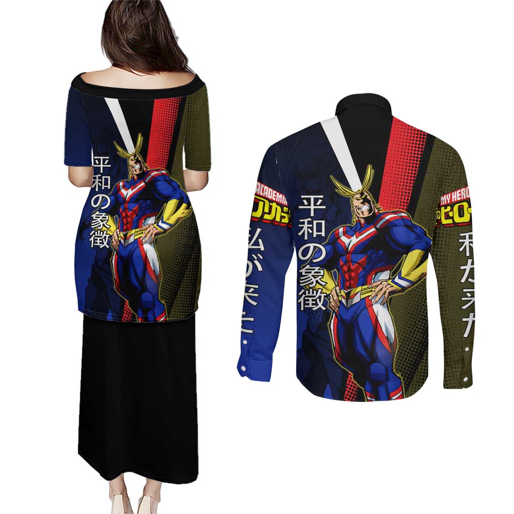 All Might Dual Form Couples Matching Puletasi and Long Sleeve Button Shirt Japanese Comic Book Style