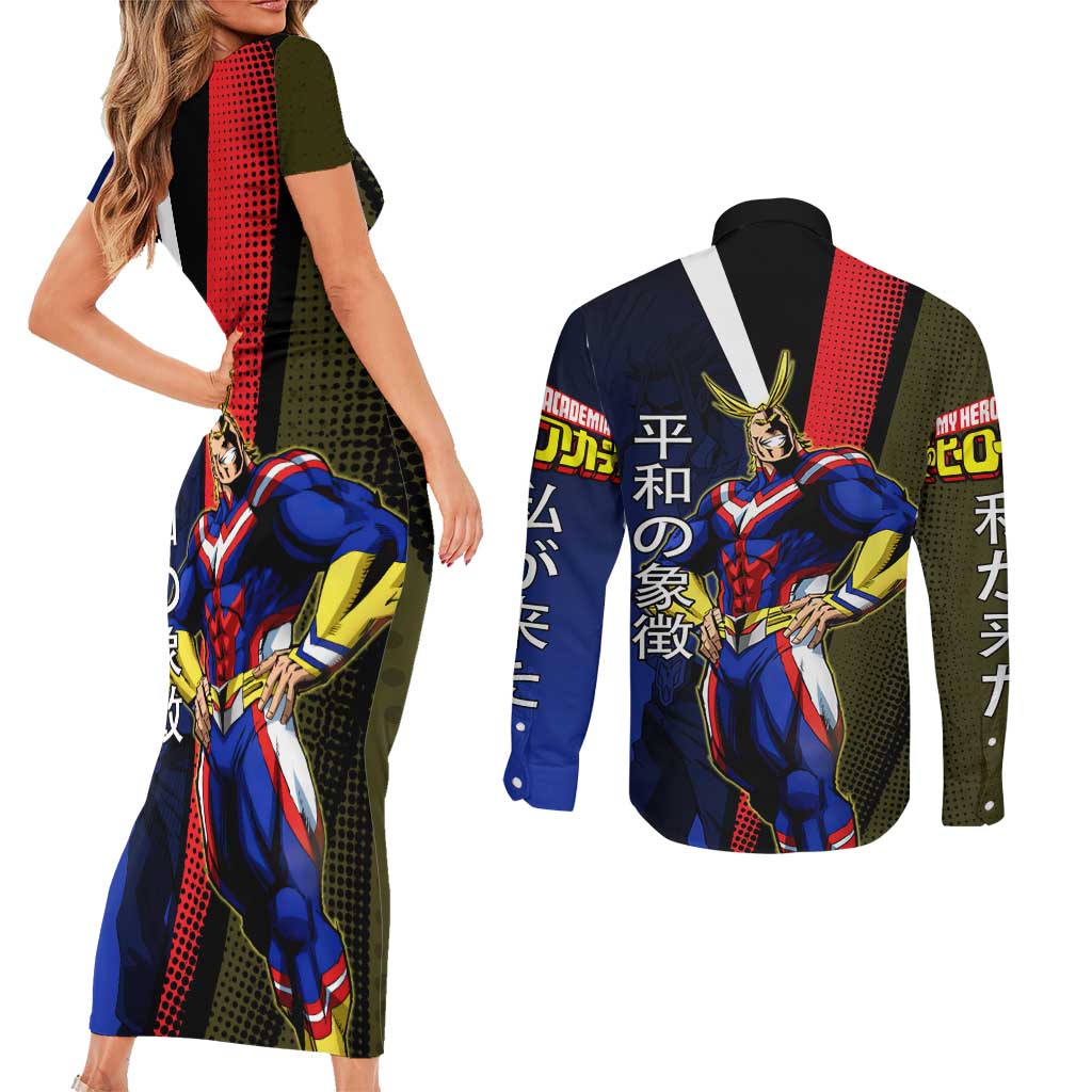 All Might Dual Form Couples Matching Short Sleeve Bodycon Dress and Long Sleeve Button Shirt Japanese Comic Book Style