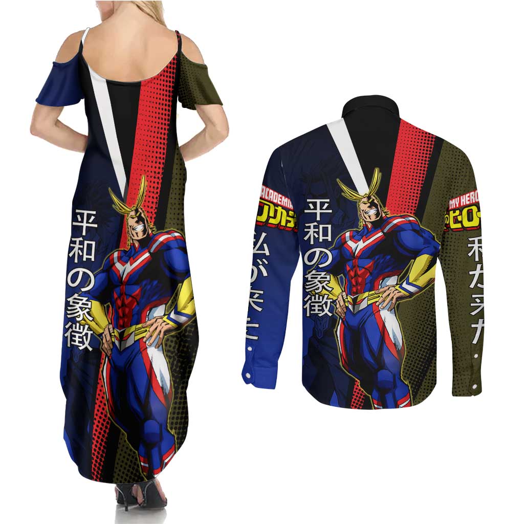 All Might Dual Form Couples Matching Summer Maxi Dress and Long Sleeve Button Shirt Japanese Comic Book Style