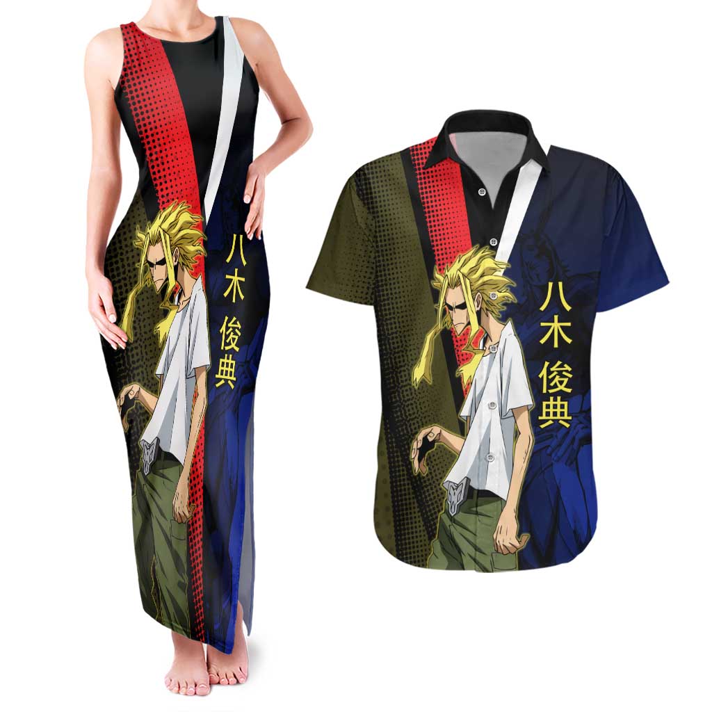 All Might Dual Form Couples Matching Tank Maxi Dress and Hawaiian Shirt Japanese Comic Book Style