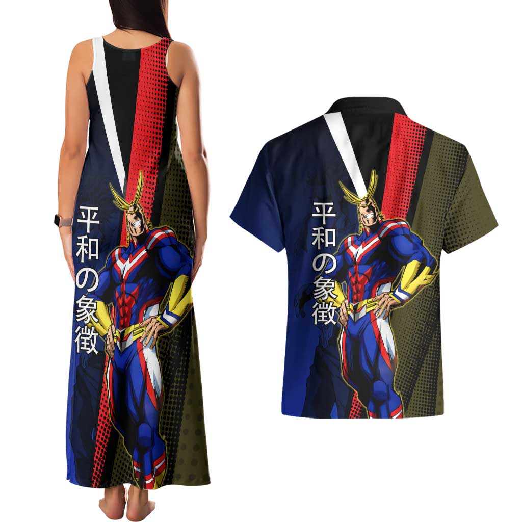 All Might Dual Form Couples Matching Tank Maxi Dress and Hawaiian Shirt Japanese Comic Book Style
