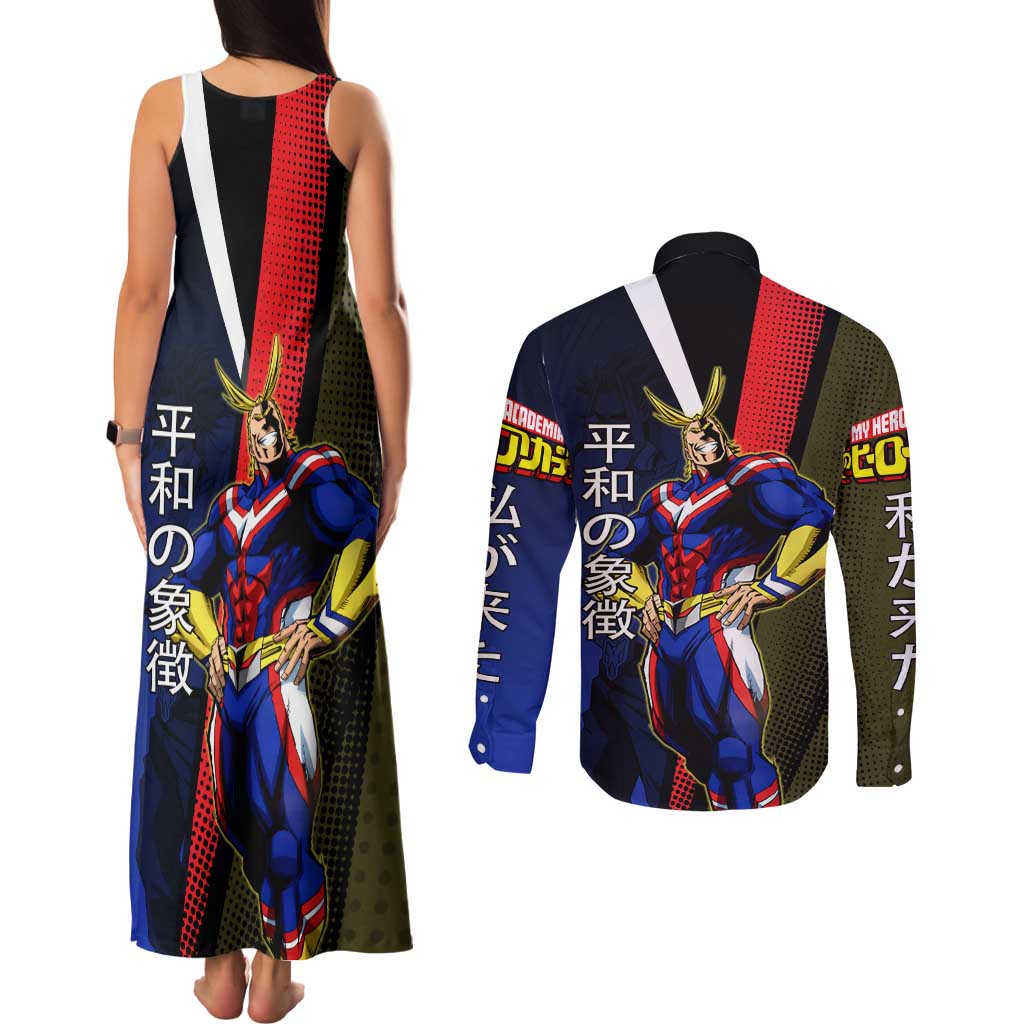 All Might Dual Form Couples Matching Tank Maxi Dress and Long Sleeve Button Shirt Japanese Comic Book Style