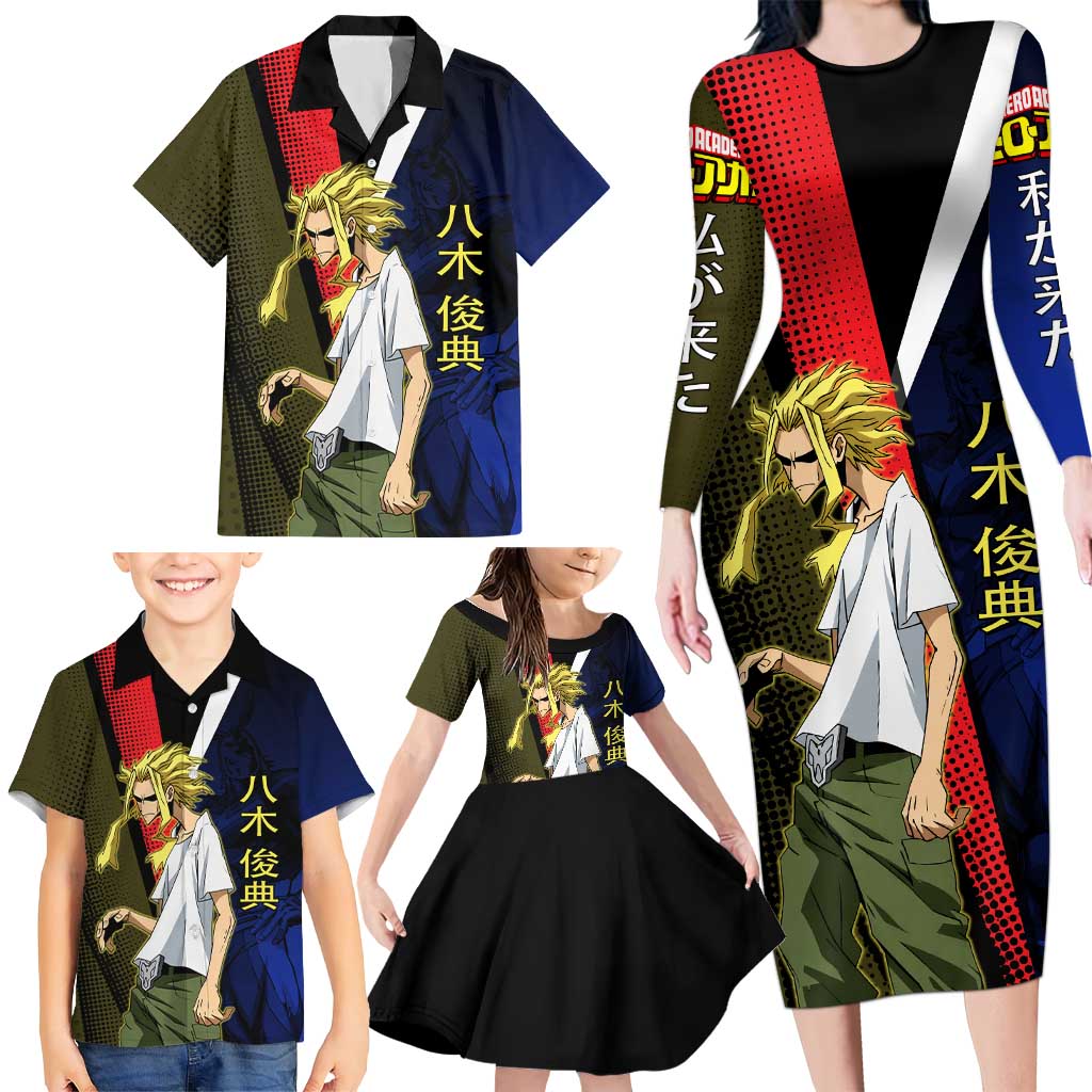 All Might Dual Form Family Matching Long Sleeve Bodycon Dress and Hawaiian Shirt Japanese Comic Book Style