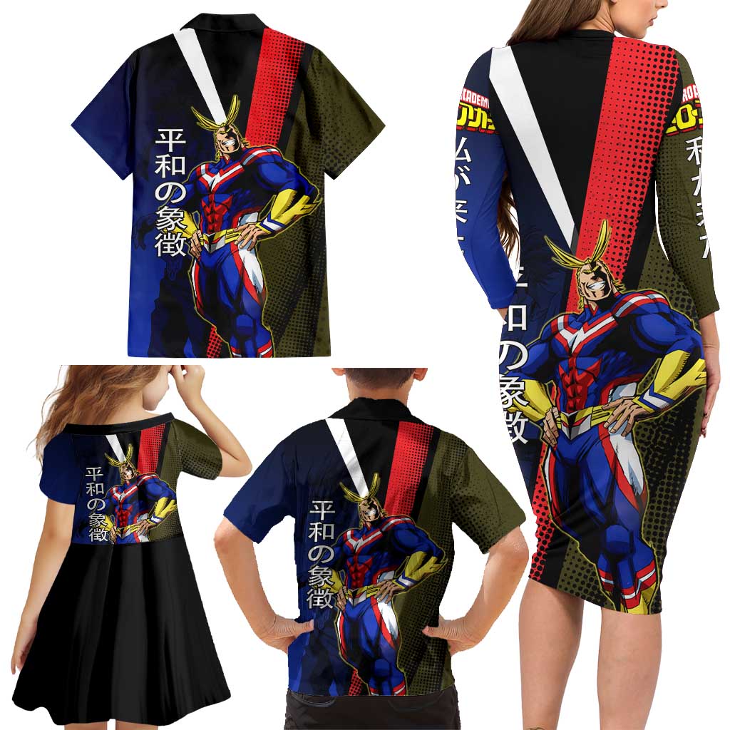 All Might Dual Form Family Matching Long Sleeve Bodycon Dress and Hawaiian Shirt Japanese Comic Book Style