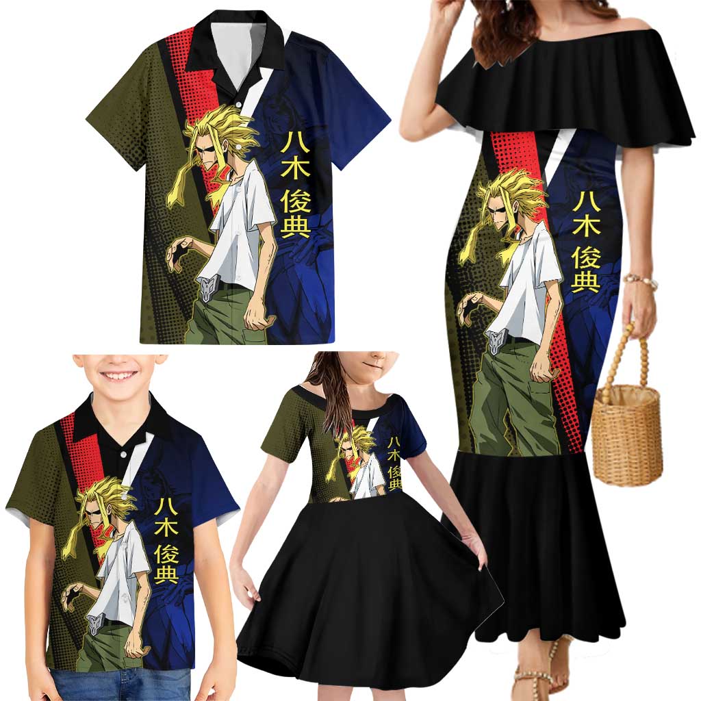 All Might Dual Form Family Matching Mermaid Dress and Hawaiian Shirt Japanese Comic Book Style