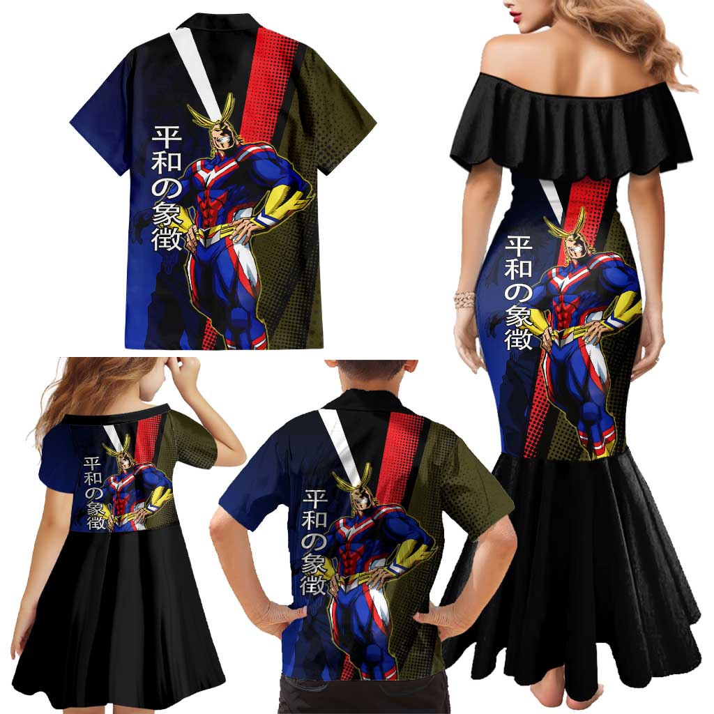 All Might Dual Form Family Matching Mermaid Dress and Hawaiian Shirt Japanese Comic Book Style