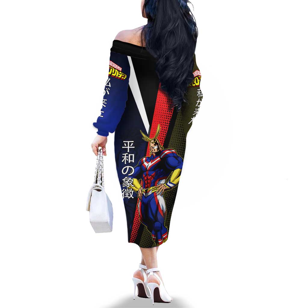 All Might Dual Form Family Matching Off The Shoulder Long Sleeve Dress and Hawaiian Shirt Japanese Comic Book Style