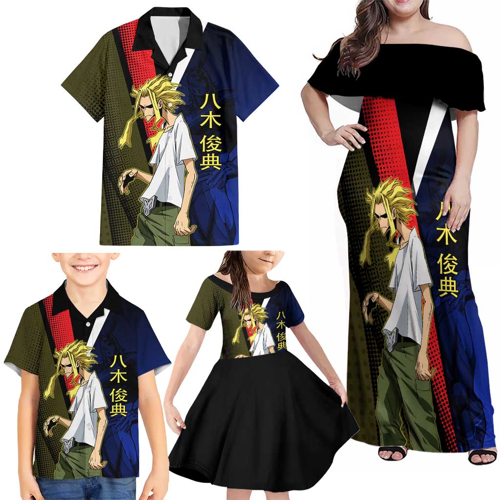 All Might Dual Form Family Matching Off Shoulder Maxi Dress and Hawaiian Shirt Japanese Comic Book Style