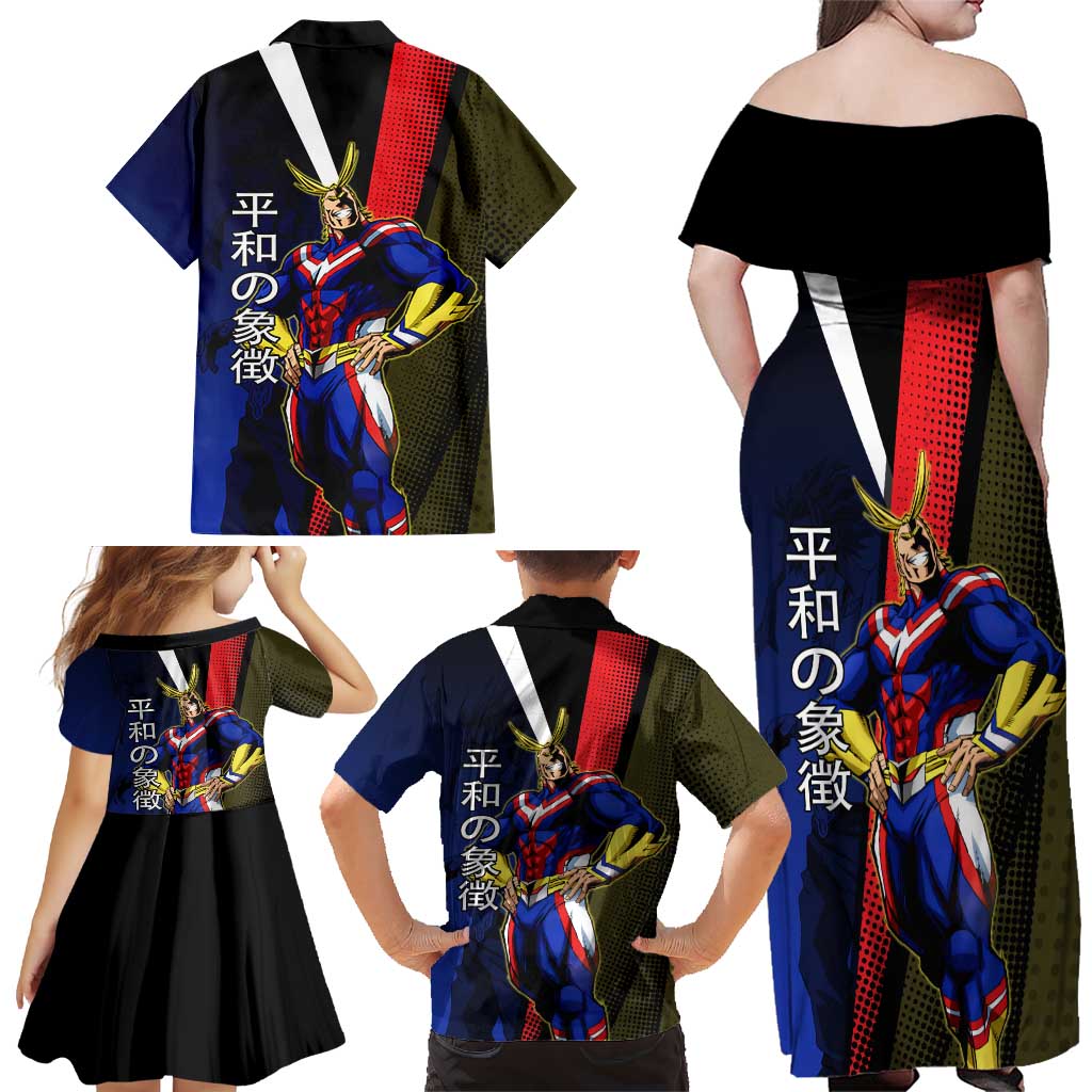 All Might Dual Form Family Matching Off Shoulder Maxi Dress and Hawaiian Shirt Japanese Comic Book Style