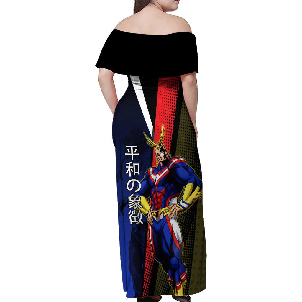All Might Dual Form Family Matching Off Shoulder Maxi Dress and Hawaiian Shirt Japanese Comic Book Style