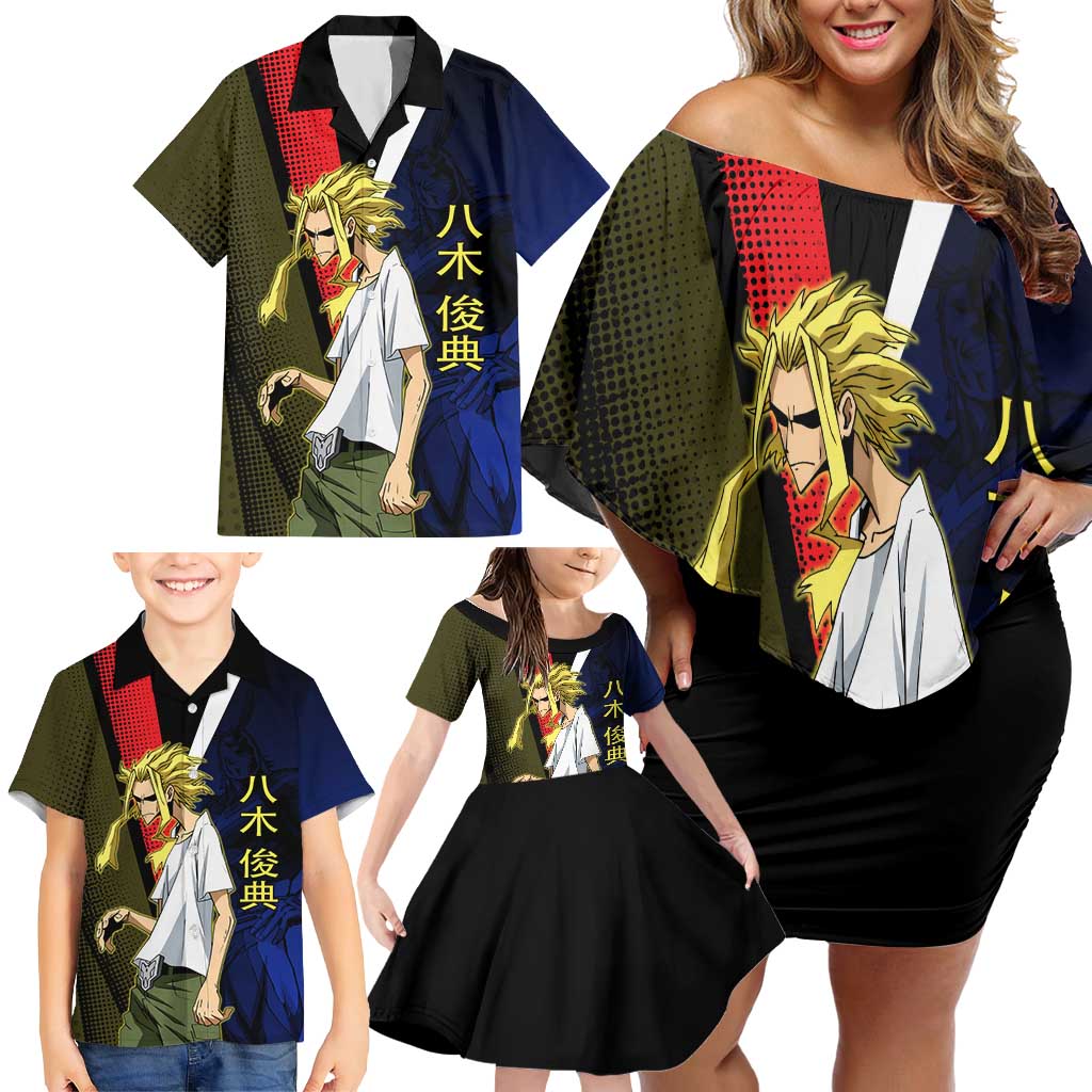 All Might Dual Form Family Matching Off Shoulder Short Dress and Hawaiian Shirt Japanese Comic Book Style