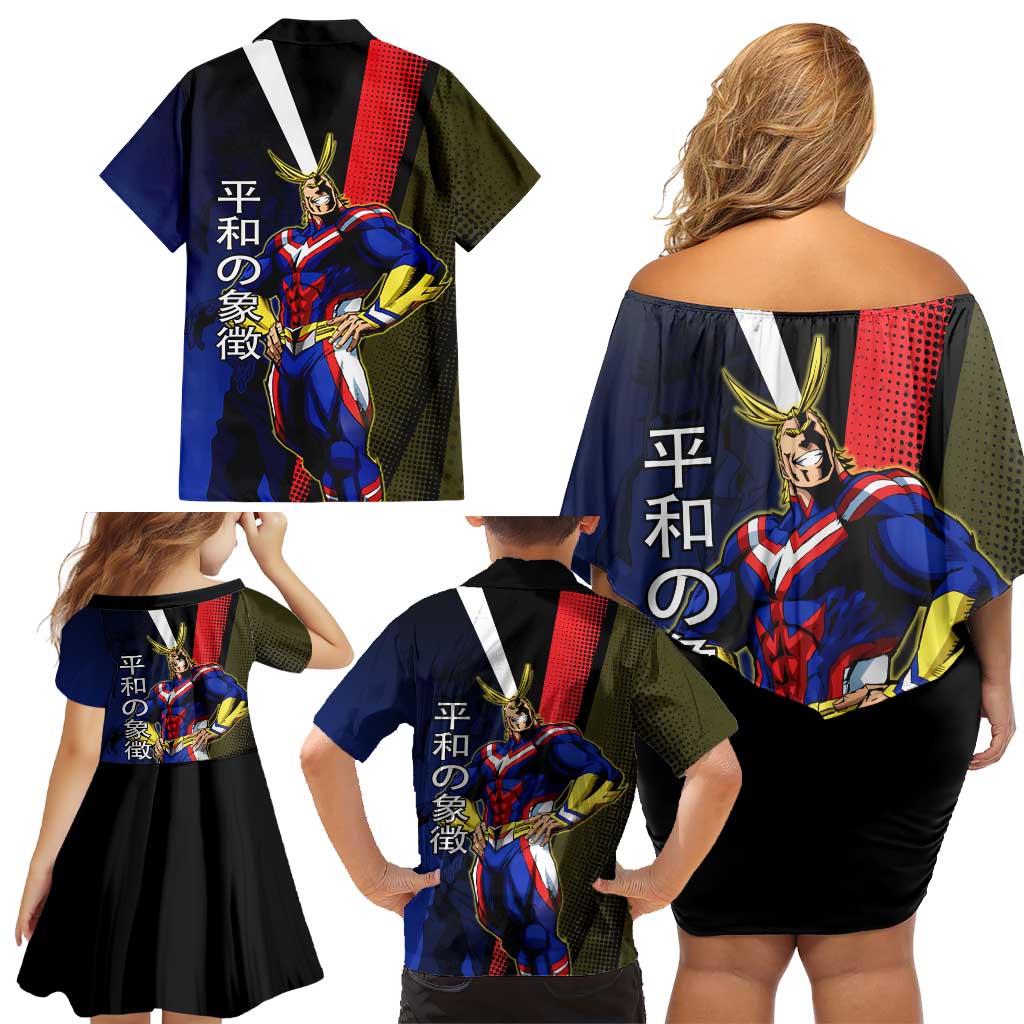 All Might Dual Form Family Matching Off Shoulder Short Dress and Hawaiian Shirt Japanese Comic Book Style