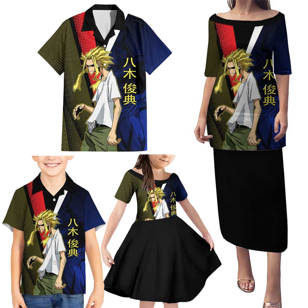 All Might Dual Form Family Matching Puletasi and Hawaiian Shirt Japanese Comic Book Style