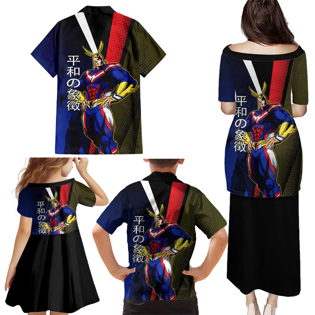 All Might Dual Form Family Matching Puletasi and Hawaiian Shirt Japanese Comic Book Style