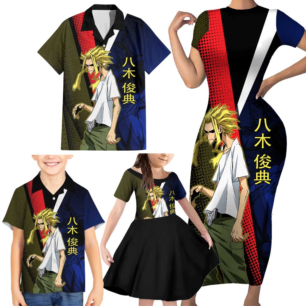 All Might Dual Form Family Matching Short Sleeve Bodycon Dress and Hawaiian Shirt Japanese Comic Book Style