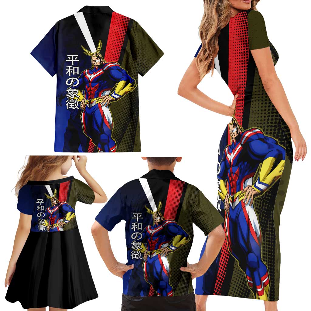 All Might Dual Form Family Matching Short Sleeve Bodycon Dress and Hawaiian Shirt Japanese Comic Book Style