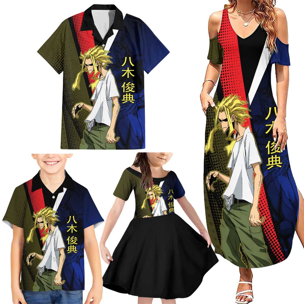All Might Dual Form Family Matching Summer Maxi Dress and Hawaiian Shirt Japanese Comic Book Style