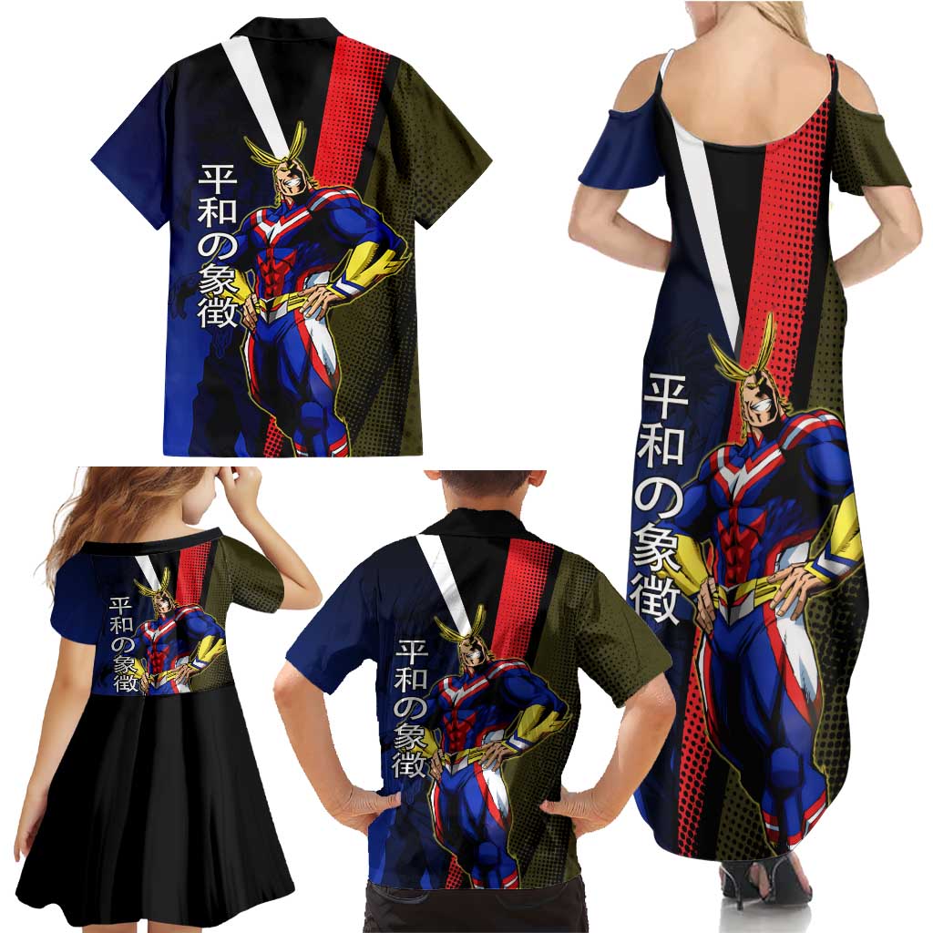 All Might Dual Form Family Matching Summer Maxi Dress and Hawaiian Shirt Japanese Comic Book Style