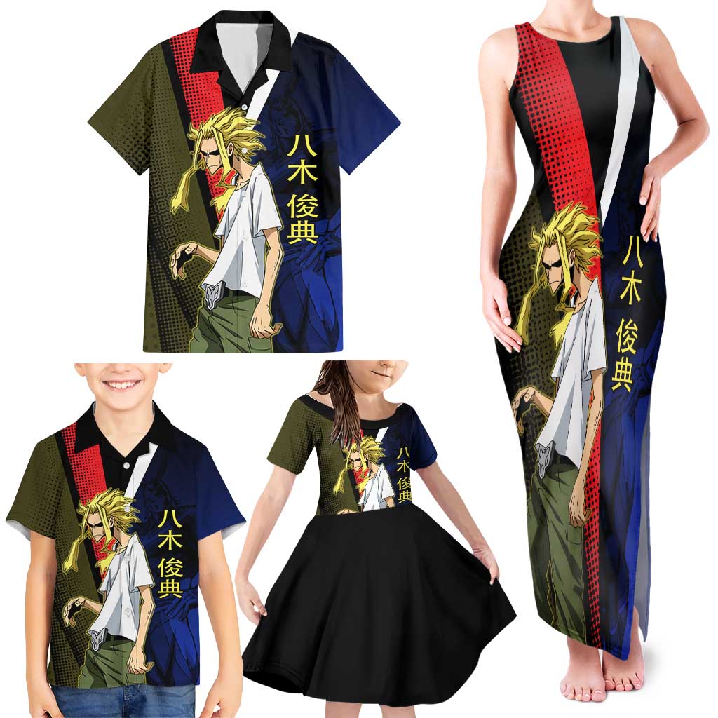 All Might Dual Form Family Matching Tank Maxi Dress and Hawaiian Shirt Japanese Comic Book Style