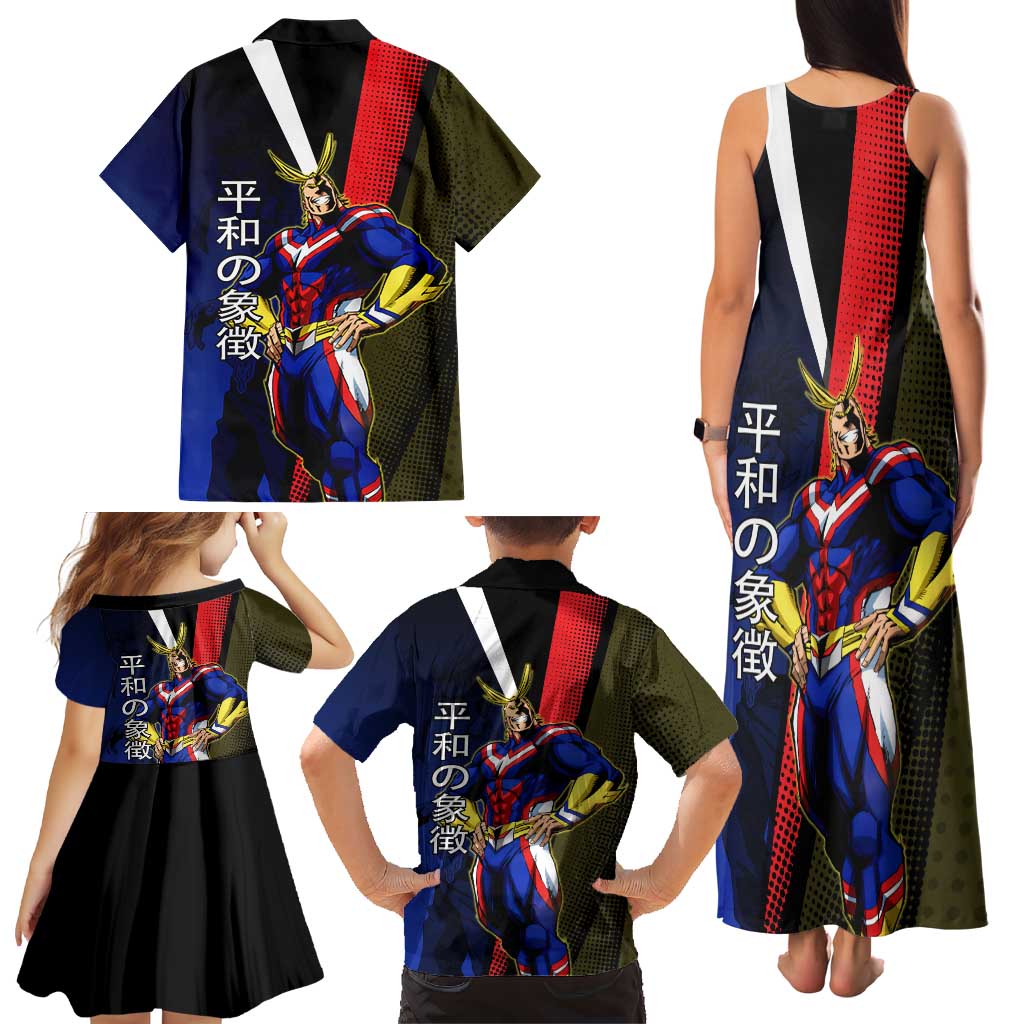 All Might Dual Form Family Matching Tank Maxi Dress and Hawaiian Shirt Japanese Comic Book Style