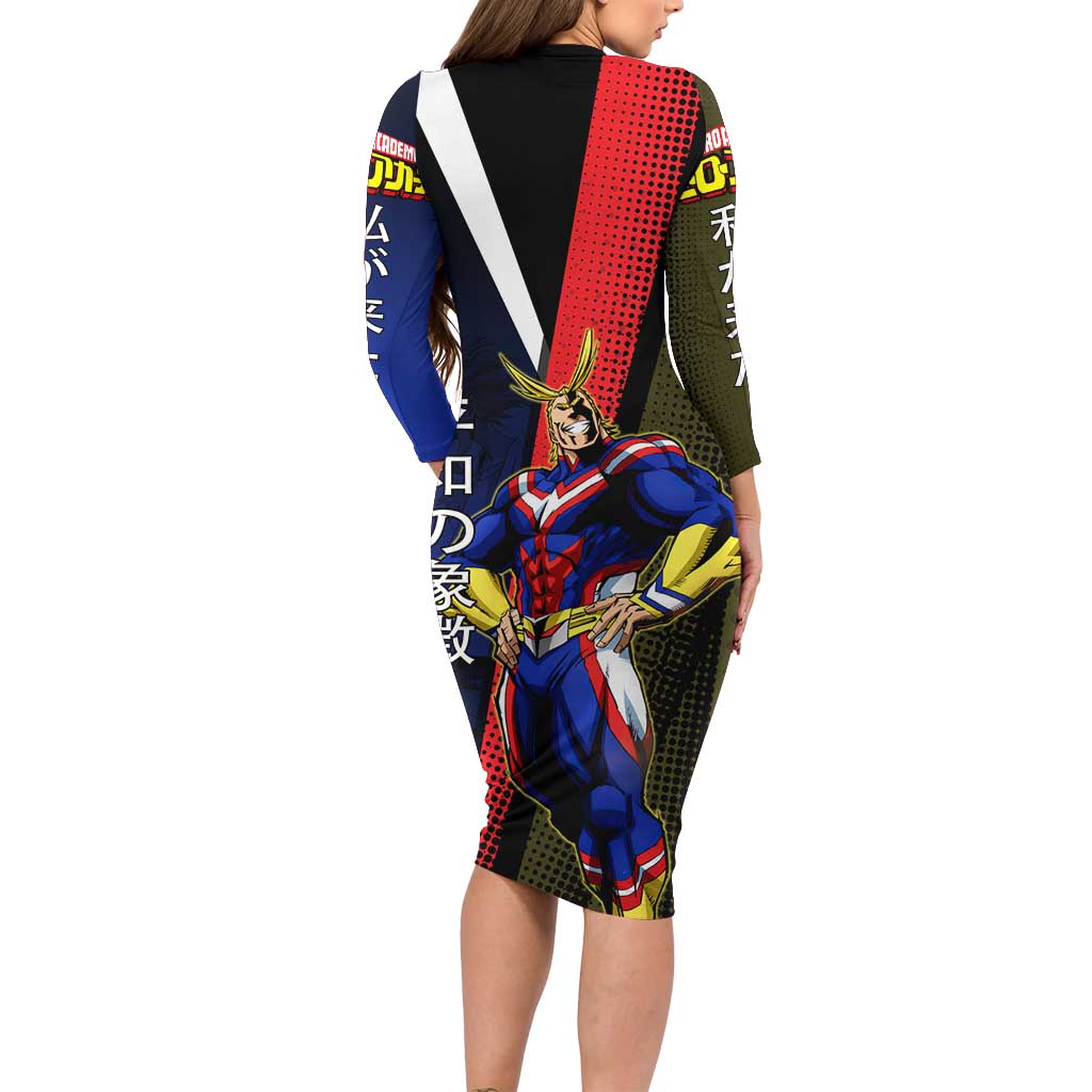 All Might Dual Form Long Sleeve Bodycon Dress Japanese Comic Book Style