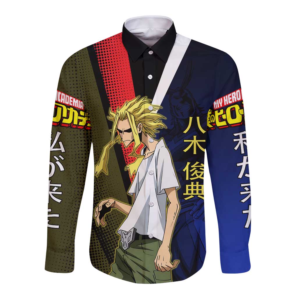 All Might Dual Form Long Sleeve Button Shirt Japanese Comic Book Style